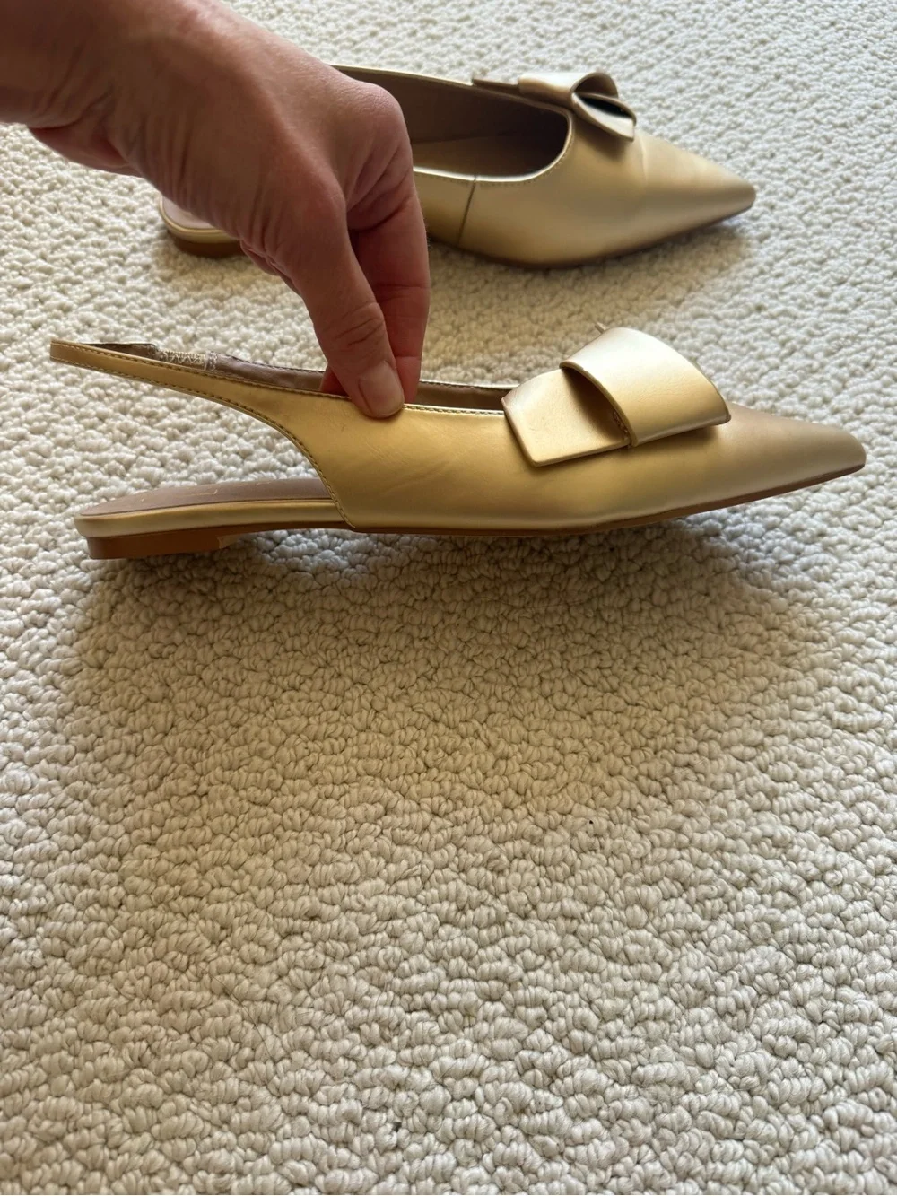 ShuShop Audrey Flats, Gold Pointed Toe Slingback Flats with Knot Accent